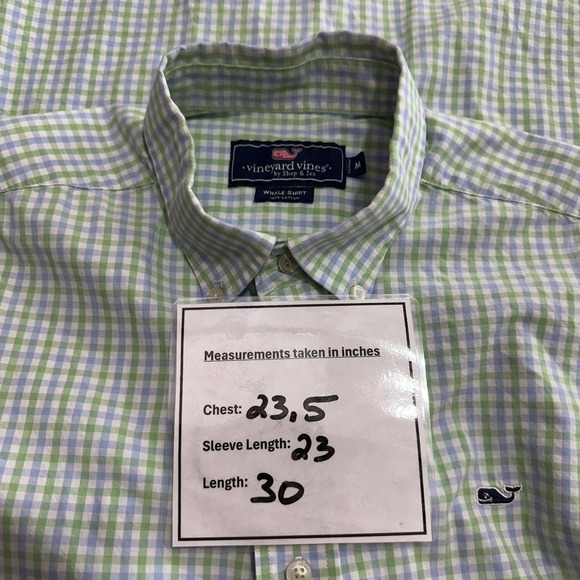 Vineyard Vines Whale Button Down Long Sleeve Shirt Check Blue Green White Mens M - Picture 9 of 9